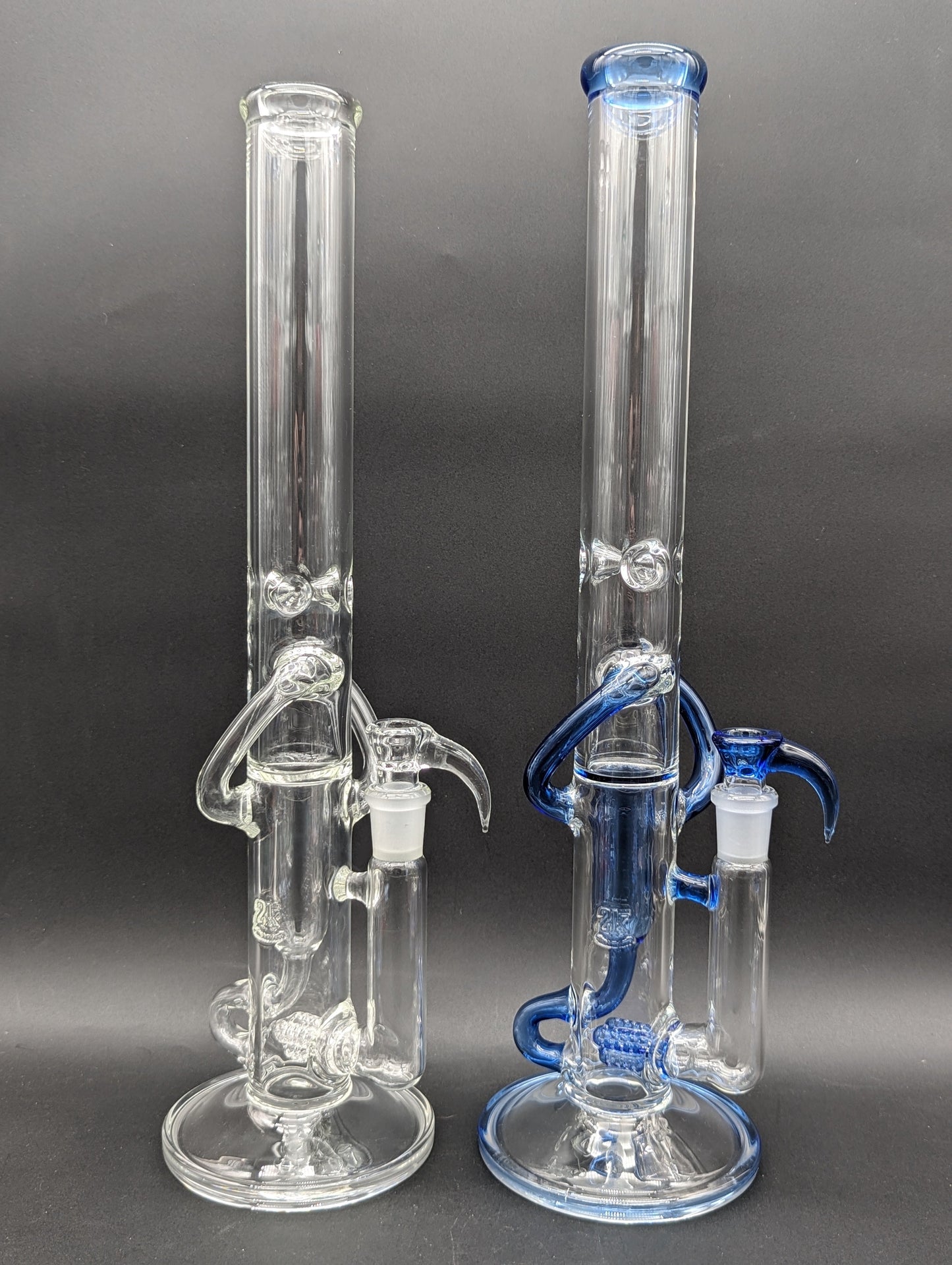 2K Glass 18" Threeline Recycler Bong
