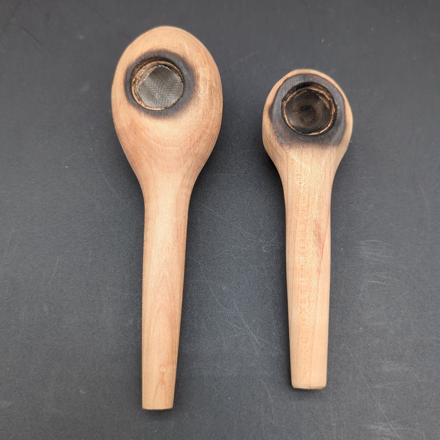 Hand Carved Wooden Pipes w/ Metal Screen