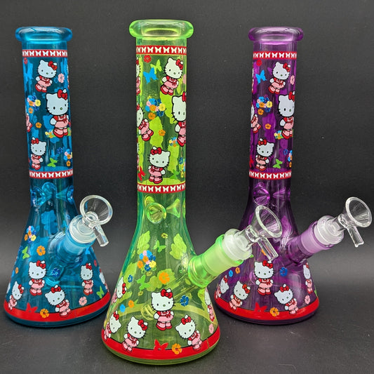 10" Full Color Bowtie Kitty Beaker Bong