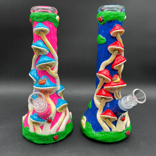 10.5" Mushrooms and Critters 3D Beaker Bong