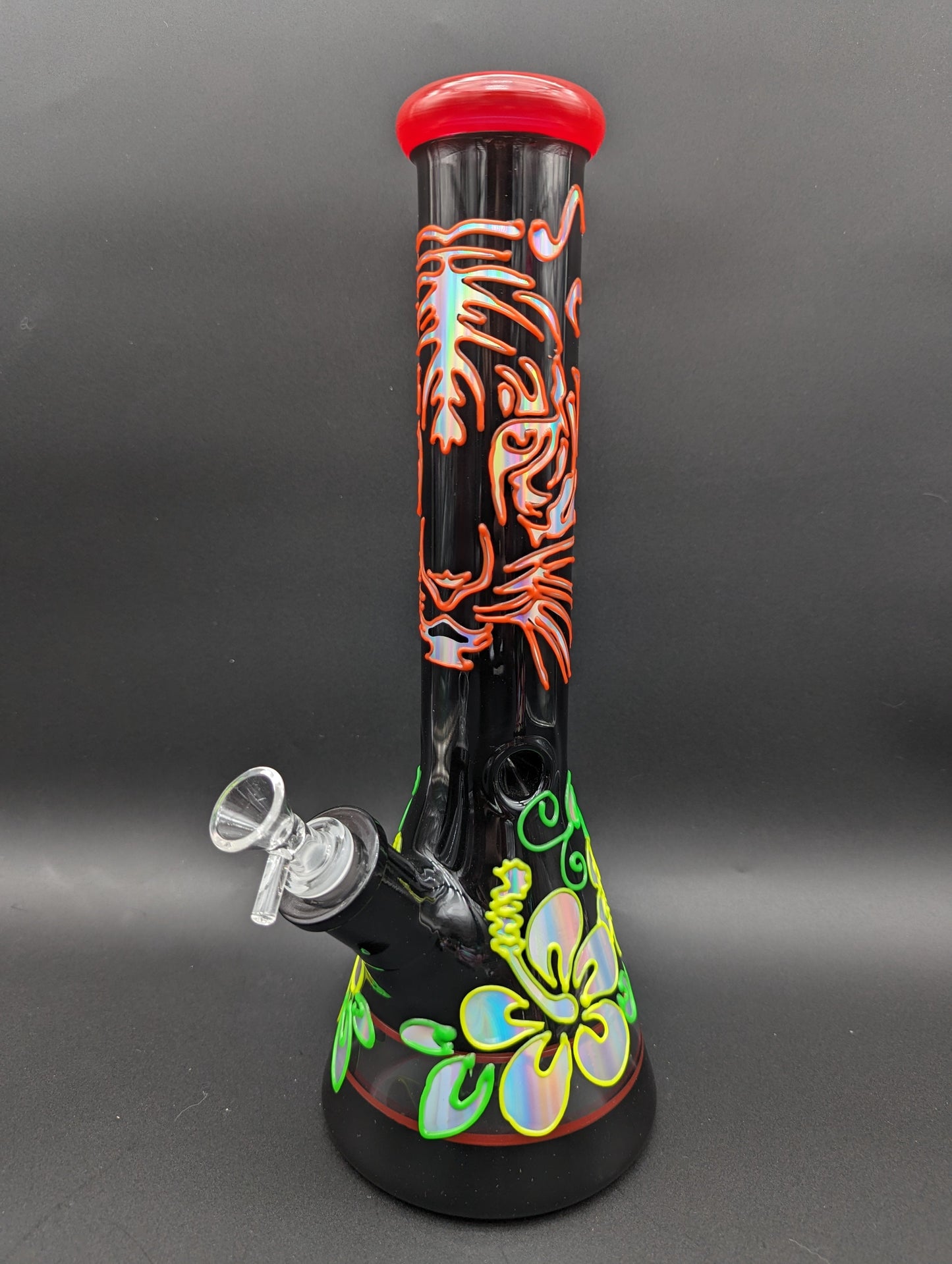 14" Black Glass Metallic Floral Beaker Bong