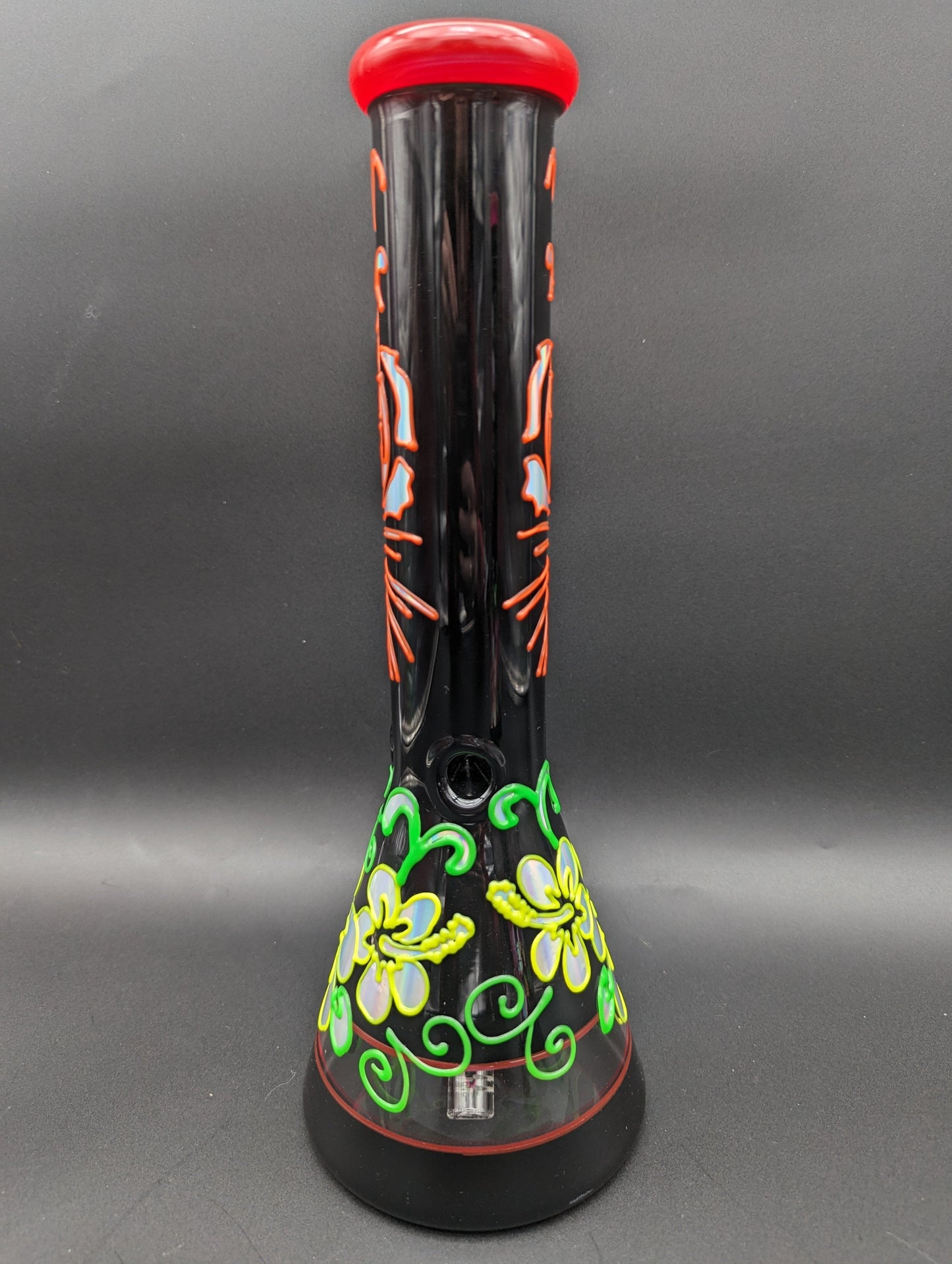 14" Black Glass Metallic Floral Beaker Bong