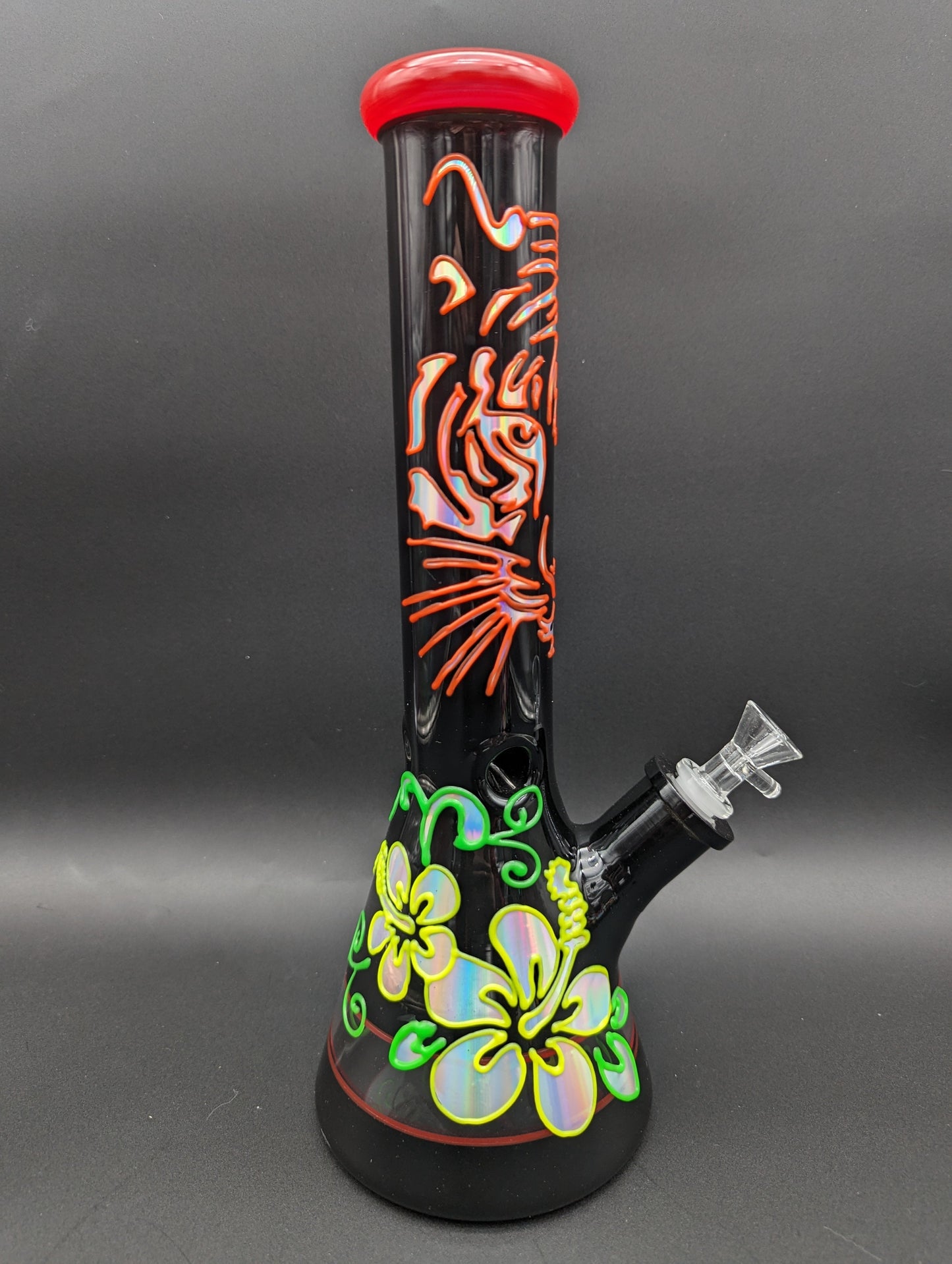 14" Black Glass Metallic Floral Beaker Bong