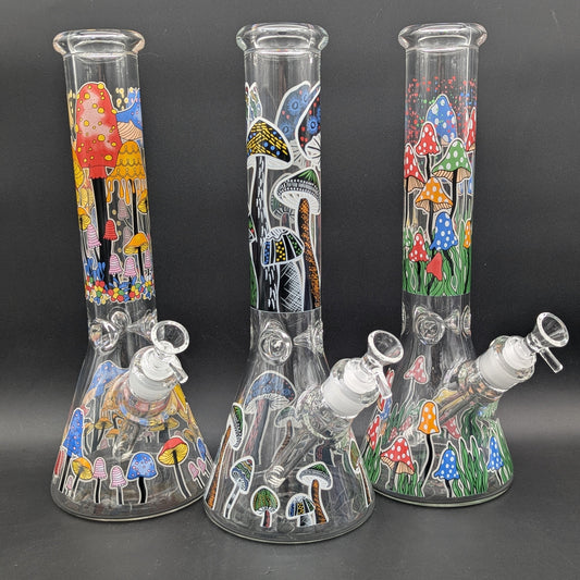 14" Glow in the Dark Mushrooms Beaker Bong