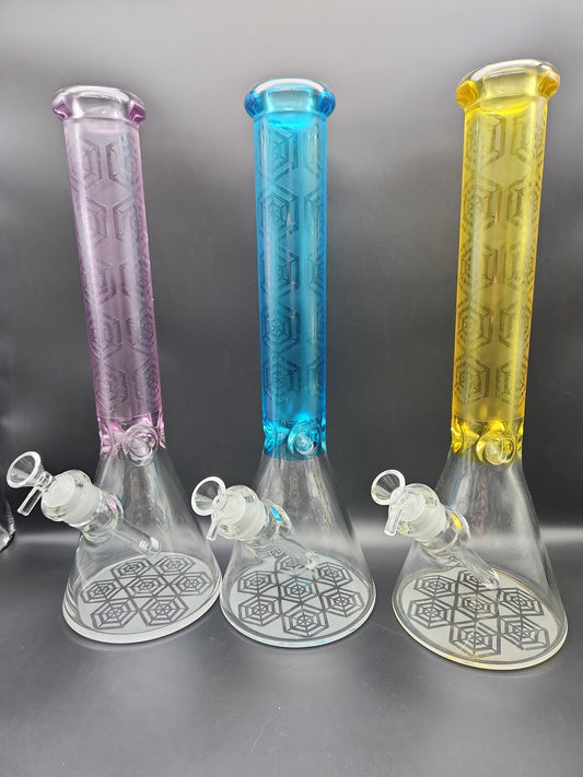16" Etched Color Tube Beaker Bongs-Avernic Smoke Shop