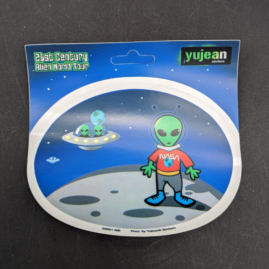 21st Century Alien World Tour On The Moon Oval Sticker | 4.75" x 3.75"-Avernic Smoke Shop