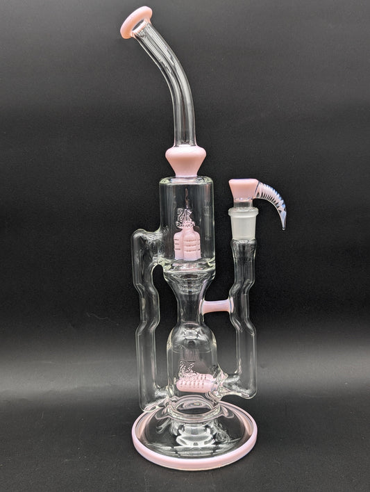 2K Glass 16" Dual Perc Recycler - Pink Cadillac