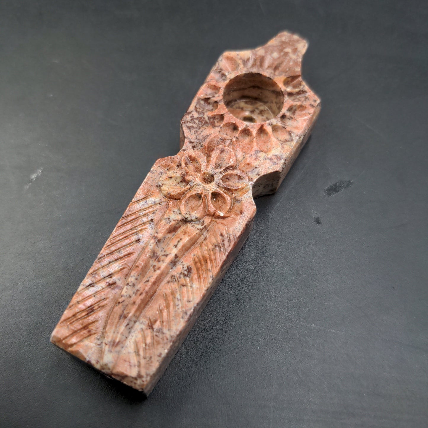 3" Flat Marble Stone Pipe w/ Flower Design - Avernic Smoke Shop