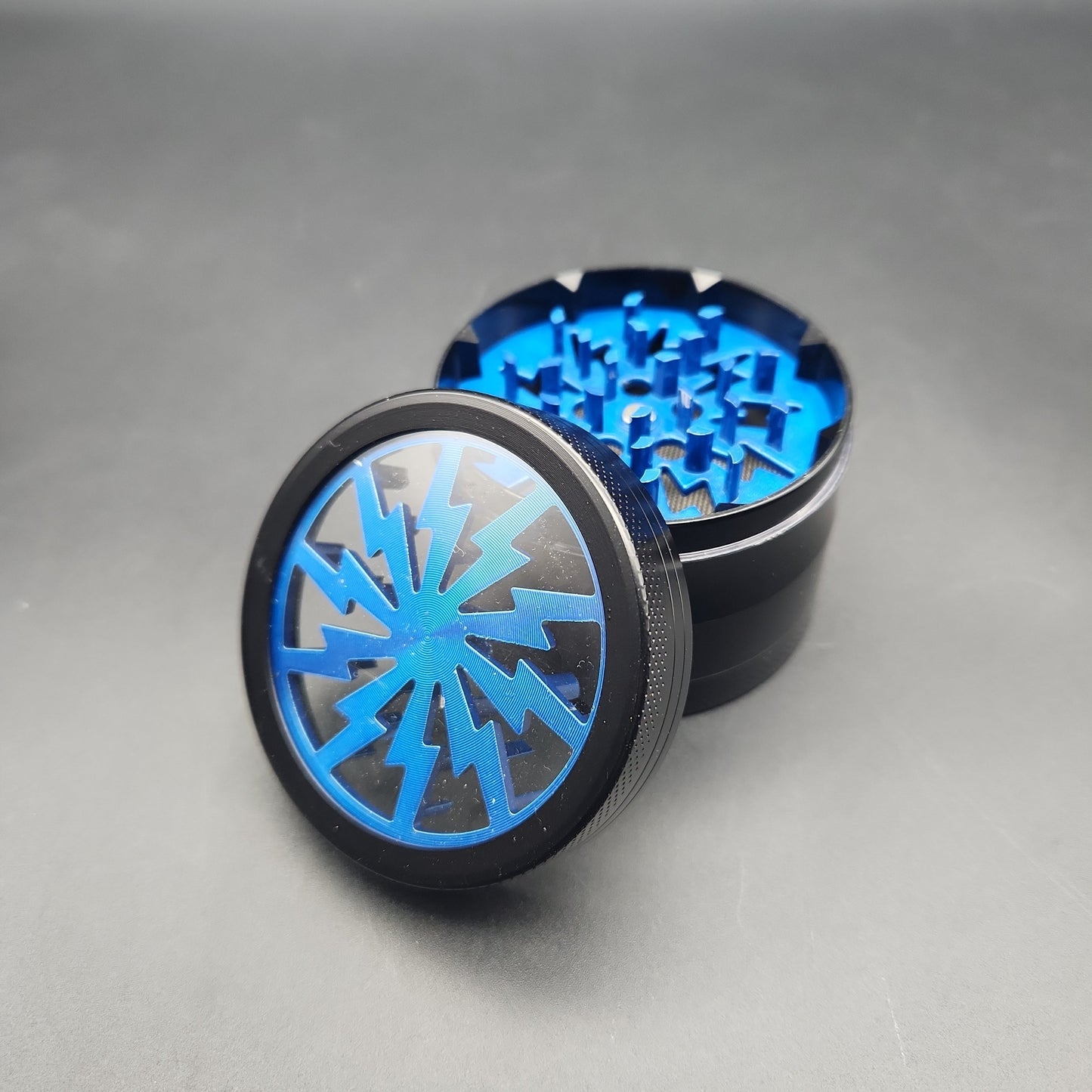4 Part Lightning Herb Grinder Aluminum w/ Acrylic Window - 60mm-Avernic Smoke Shop