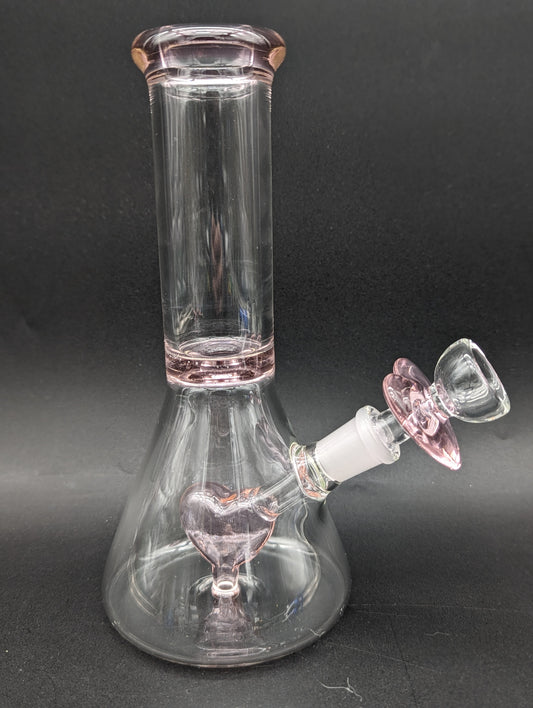 8" Pink Heart Perc Beaker Bong