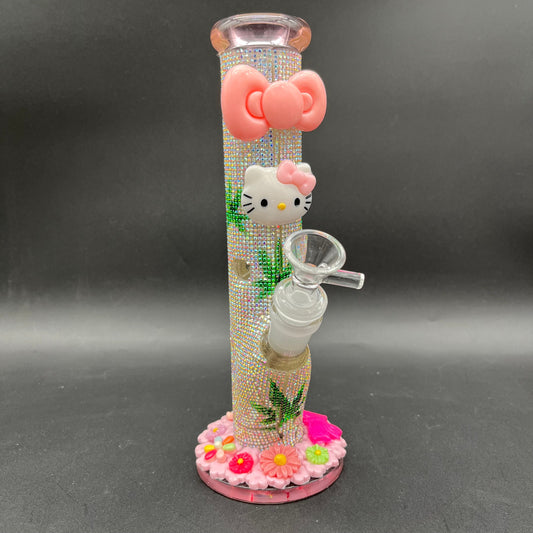 9.5" Fully Jeweled Kitty Straight Tube Bong
