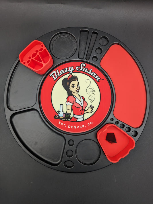 Blazy Susan Spinning Rolling Tray - Black/Red