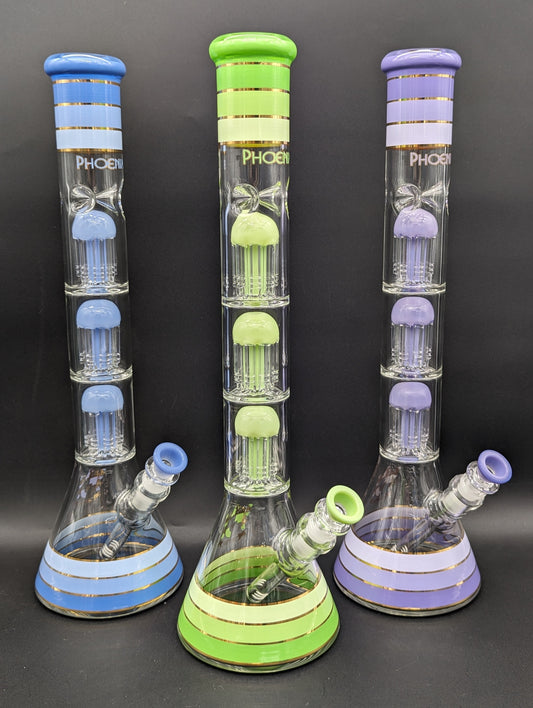 Phoenix 18" Striped Beaker w/ Triple Tree Perc