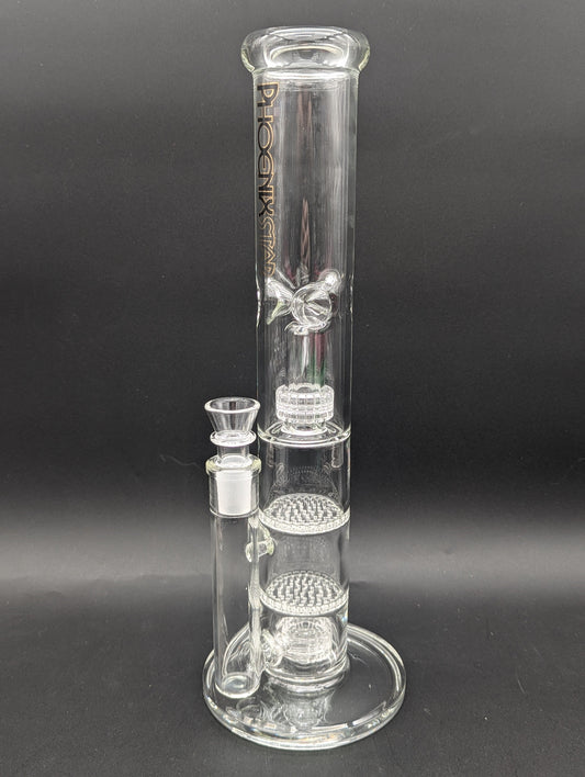 Phoenix Glass 14" Clear Quad Perc Tube