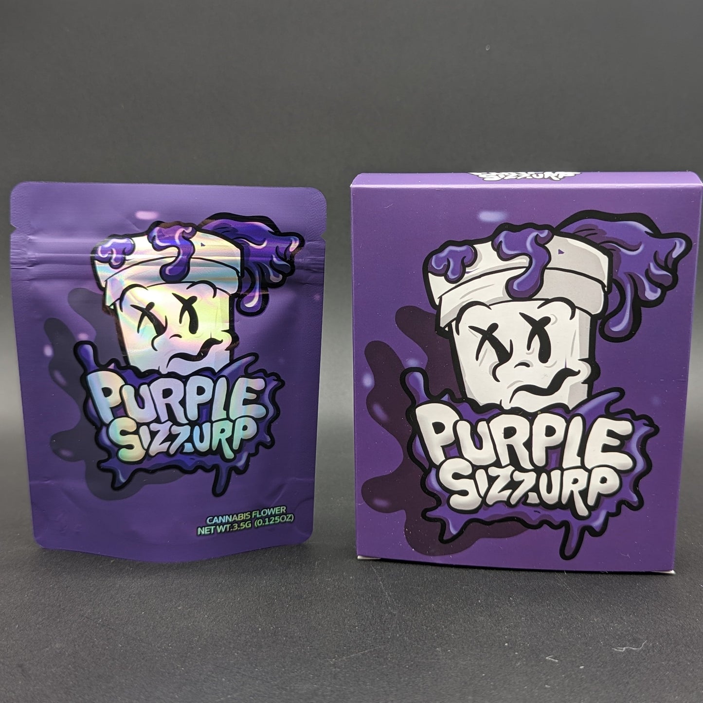 Purple Sizzurp 3.5g Mylar Bags + Boxes