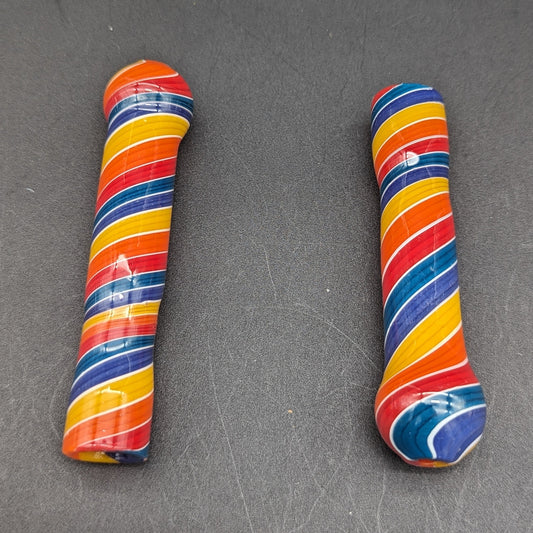 Rainbow Spirals Glass Chillum | 3.5"