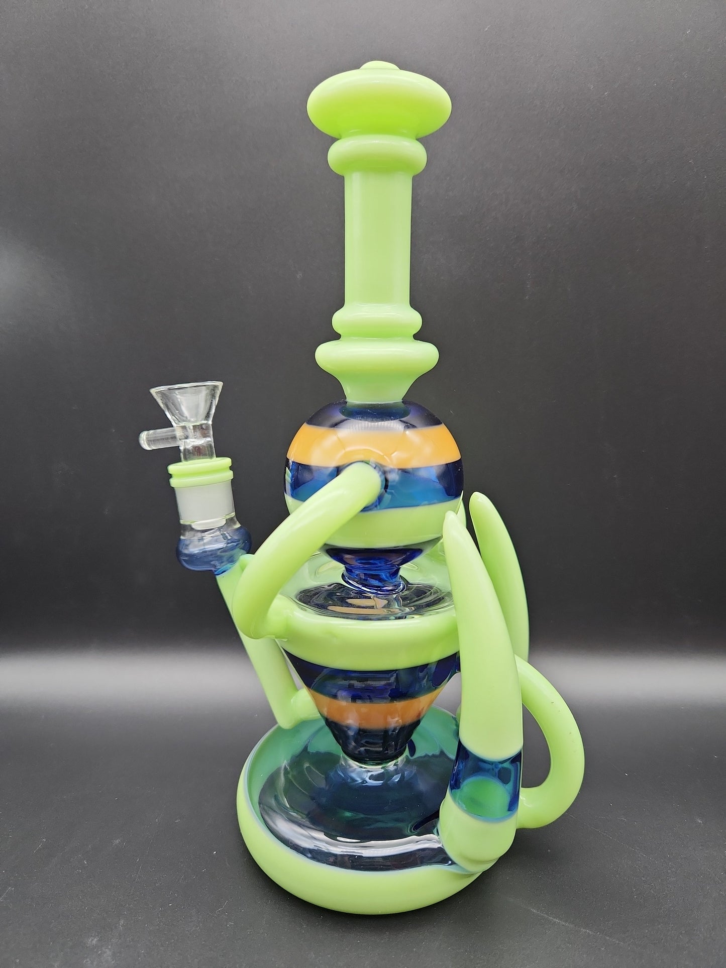 11" Hollowfoot Horn Recycler Water Pipe - milky green