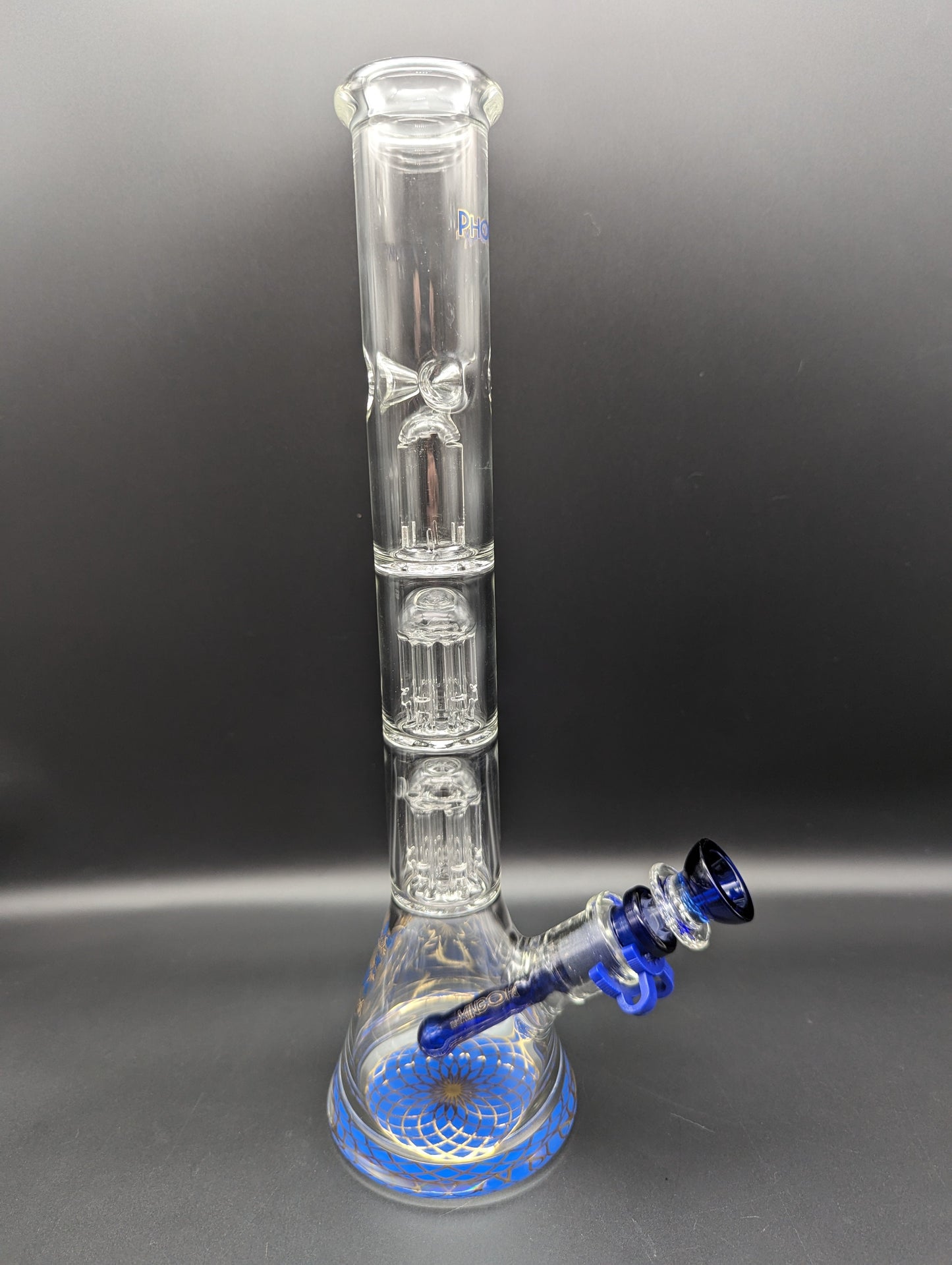 13" Phoenix Double Tree Beaker Bong blue