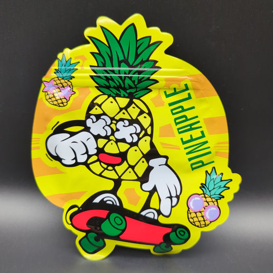 3.5g Skating Pineapple Mylar Bags Die Cut