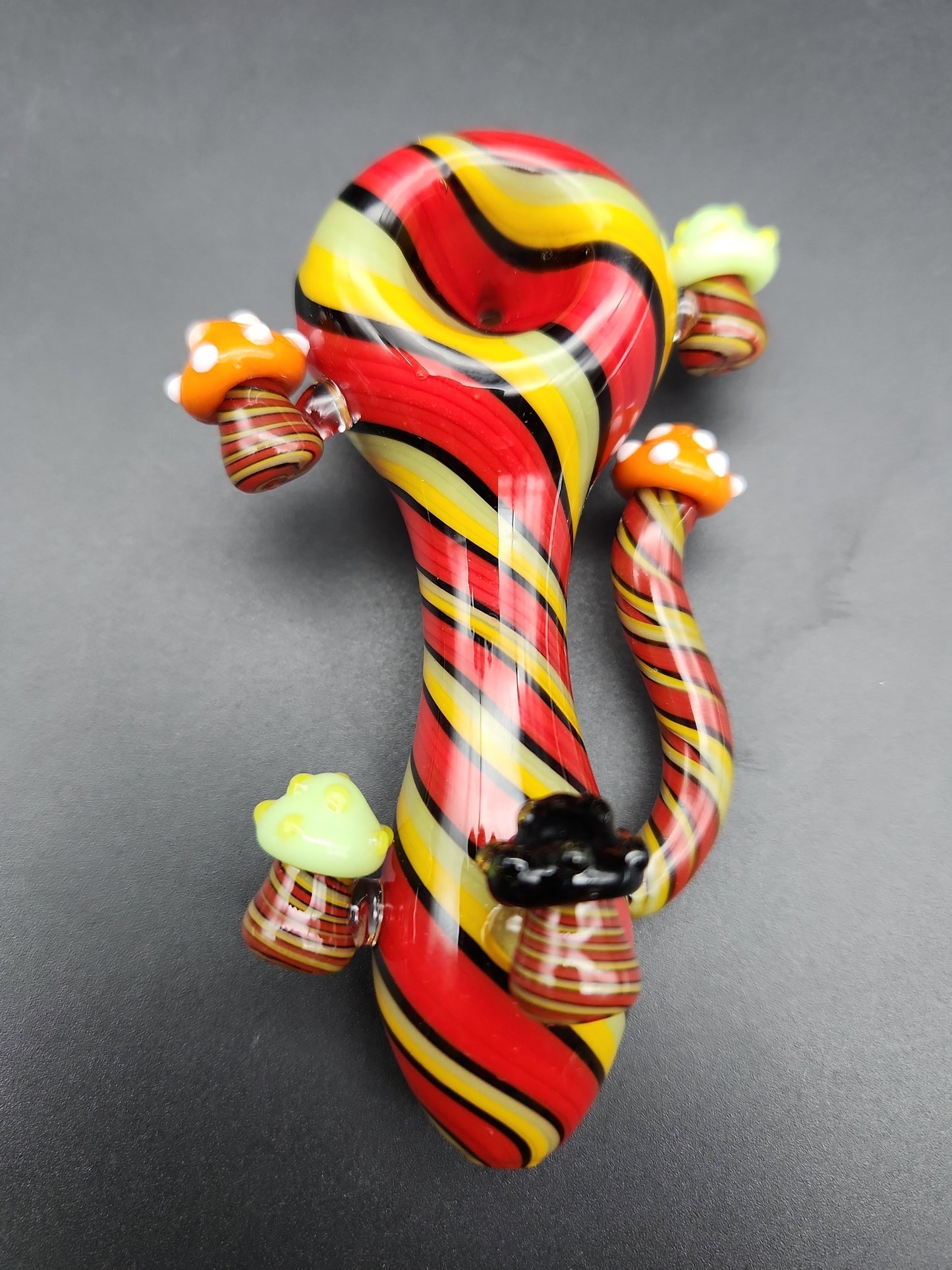 4" Color Spiral Mushroom Spoon Pipes - red and yellow