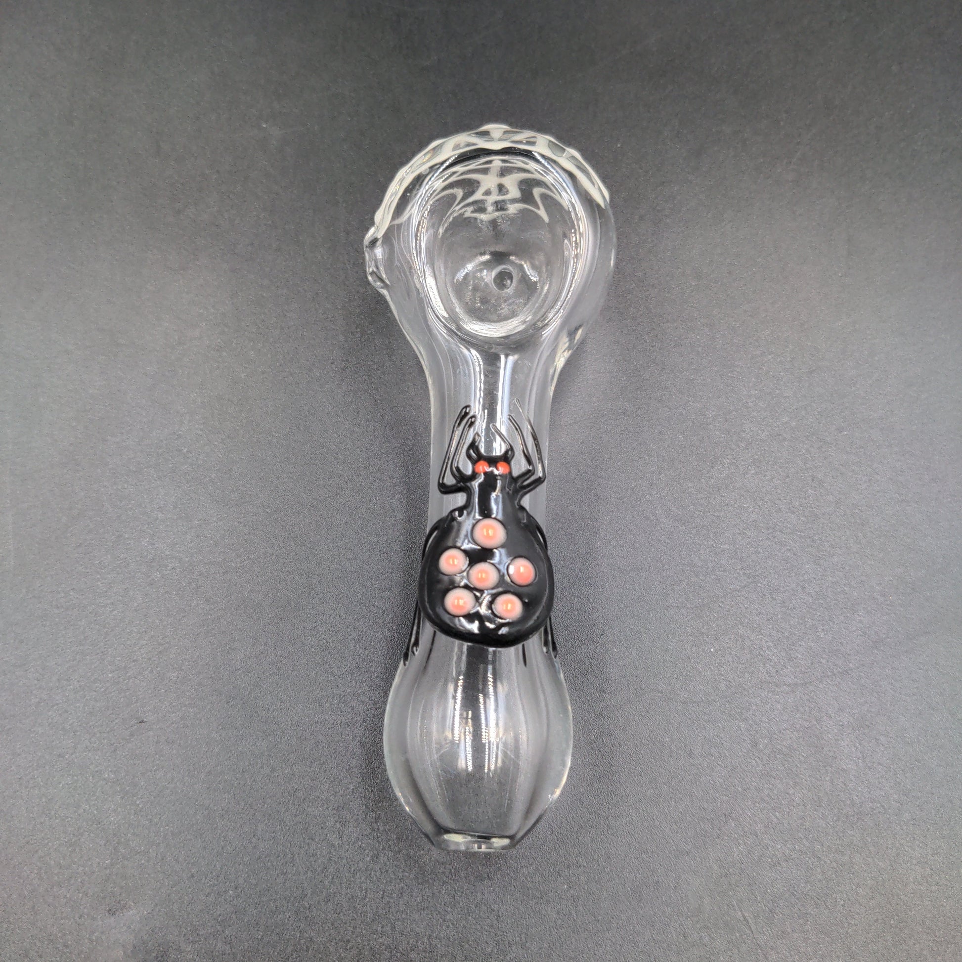 4" Glow In The Dark Spider Hand Pipe - clear