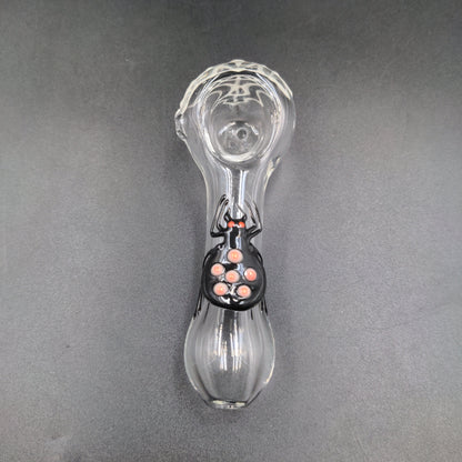 4" Glow In The Dark Spider Hand Pipe - clear