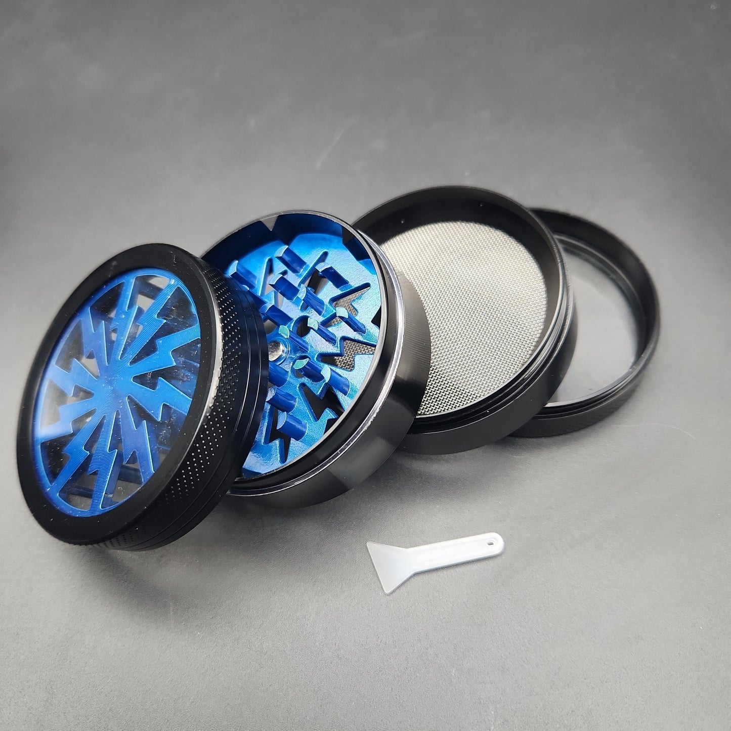 4 Part Lightning Herb Grinder Aluminum w/ Acrylic Window - 60mm - Parts