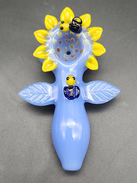 4" Sunflower Hand Pipe with Bees - blue