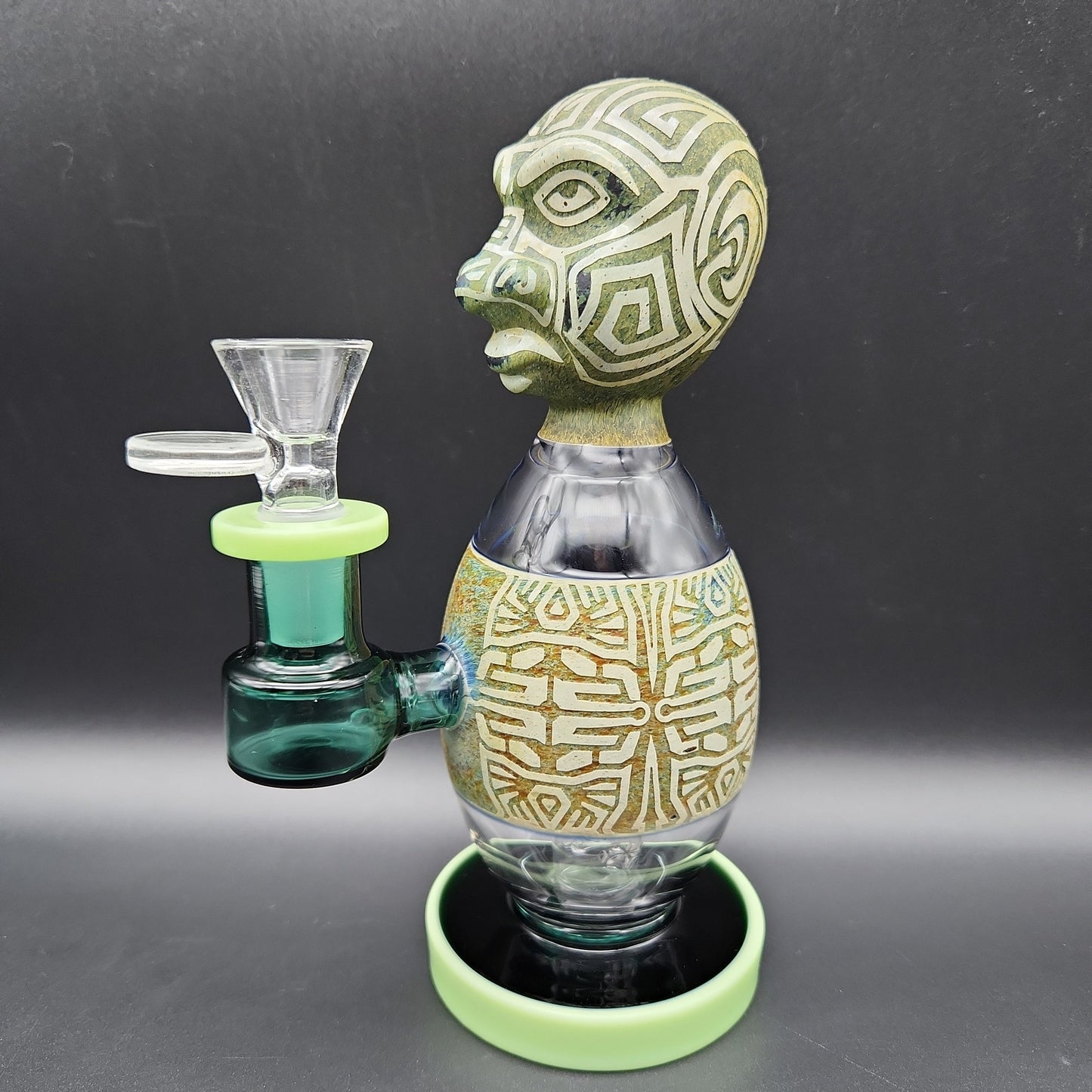 7" Aztec Egg Body Water Pipe milky green