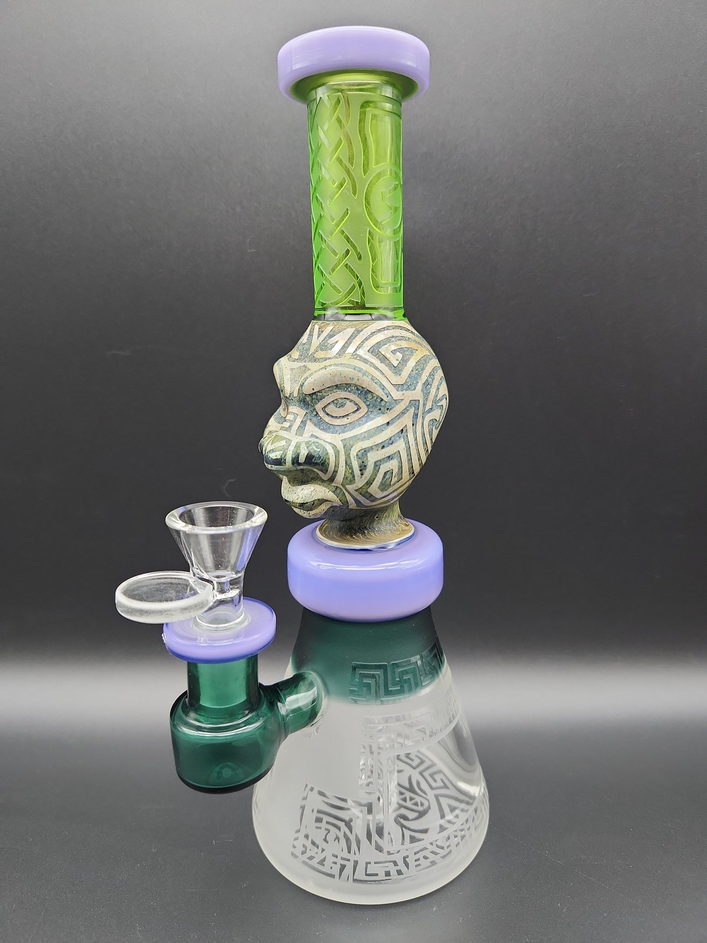 9" Aztec Face Beaker Water Pipe - milky purple