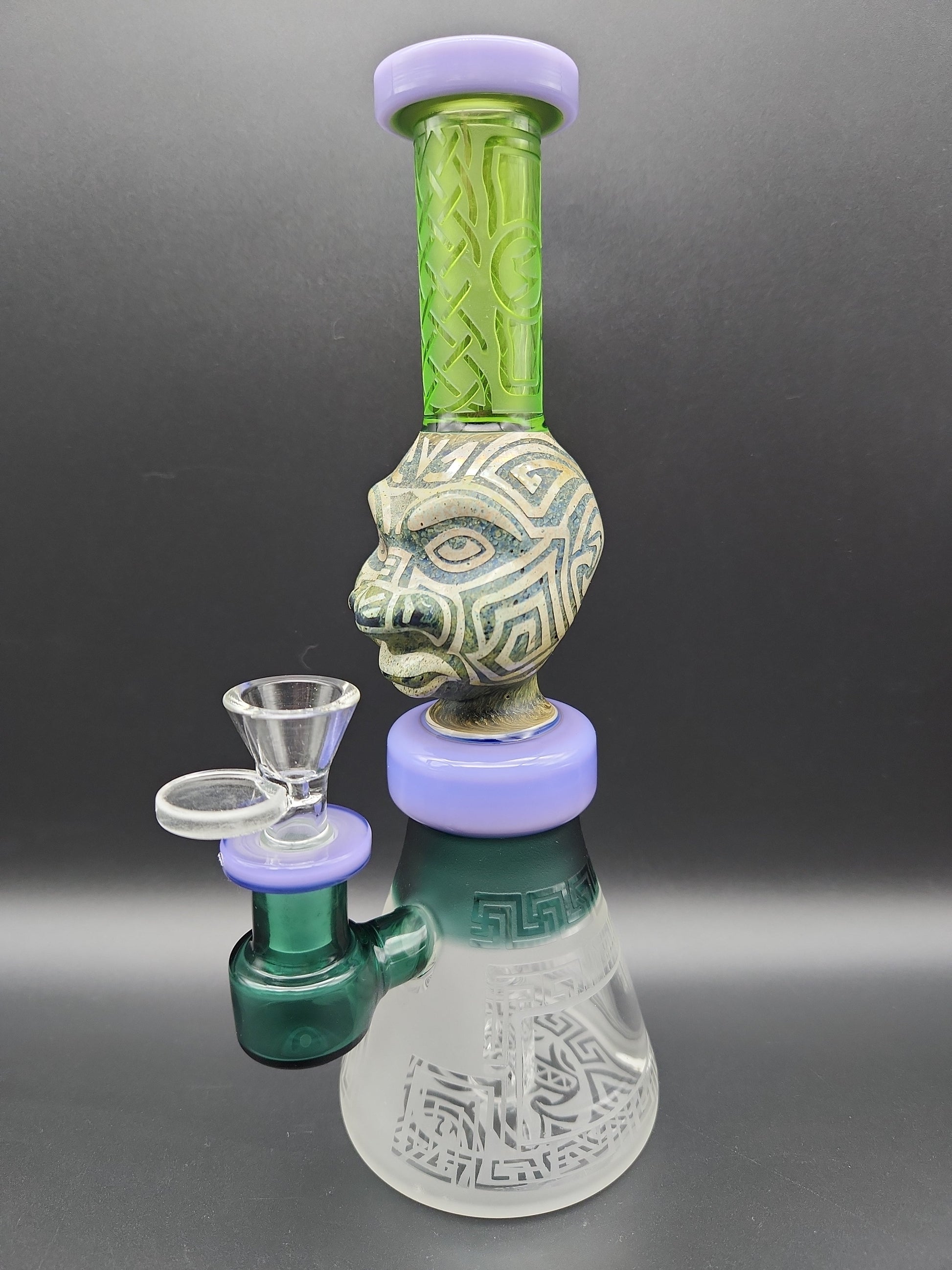 9" Aztec Face Beaker Water Pipe - milky purple