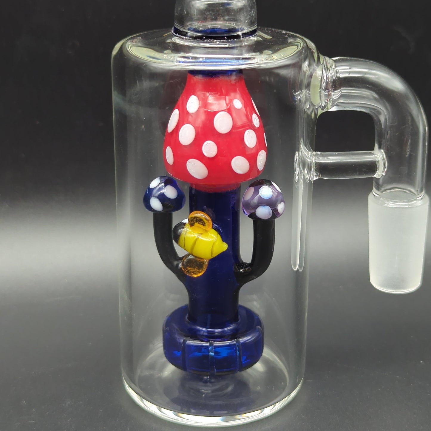 Mushroom Ash Catcher w/ Showerhead Perc 14mm 90 Degrees blue