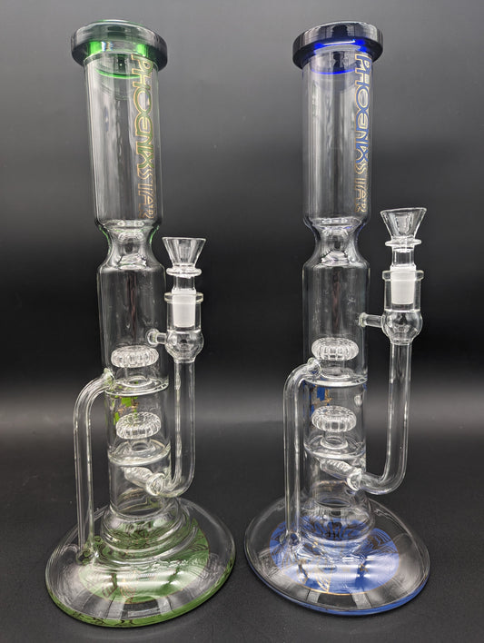 Phoenix Triple Perc Recycler Straight Tube Bong 14"