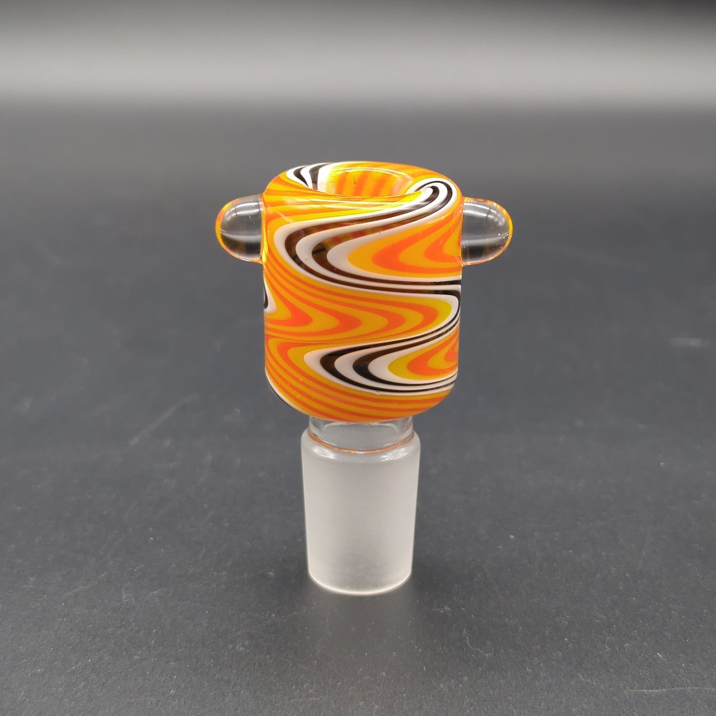 Studded Color Swirl 18mm Bowl Piece Orange and Black