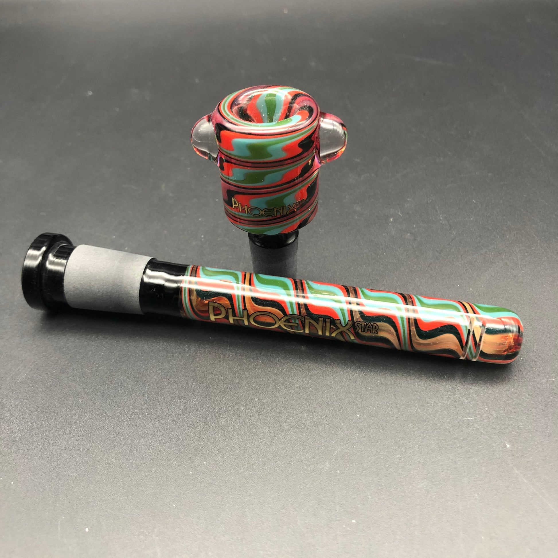 Wig Wag 4" Downstem and 14mm Bowl Bundle Red Green Wig Wag